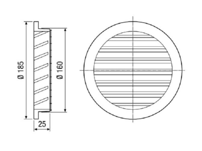 Dimensional drawing Maico MGR 160 alu Outdoor vane grate