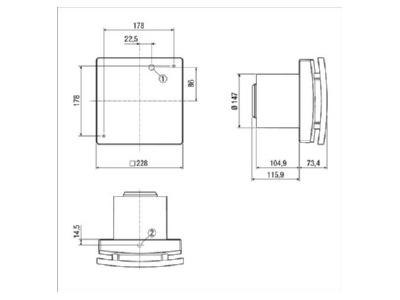 Dimensional drawing Maico ECA 150 ipro K Small room ventilator surface mounted
