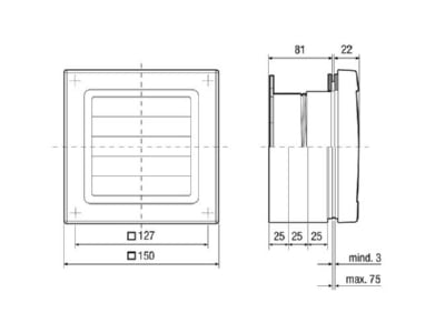 Dimensional drawing Maico FE 100 1 AP Ventilator mounting material plastic