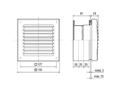 Dimensional drawing Maico FE 100 1 SG Ventilator mounting material plastic