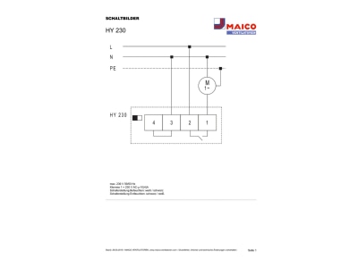 Circuit diagram Maico HY 230 Humidistat surface mounted 20   80 