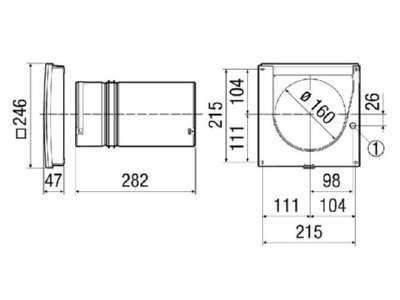 Dimensional drawing Maico PP 45 K Central air supply and  exhaust device