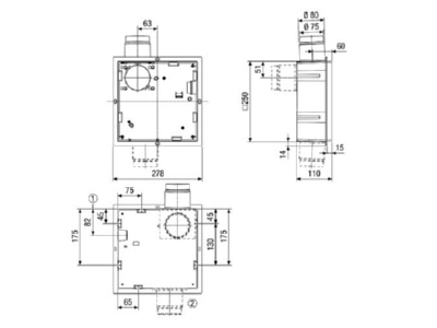 Dimensional drawing 1 Maico ER GH Ventilator housing for inlying bathrooms
