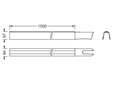 Ma�zeichnung Siteco 51TR1CE Tragschiene 1 laengig L1500mm  14x2 5  ws