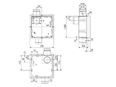 Dimensional drawing 1 Maico ER GH VWR Ventilator housing for inlying bathrooms
