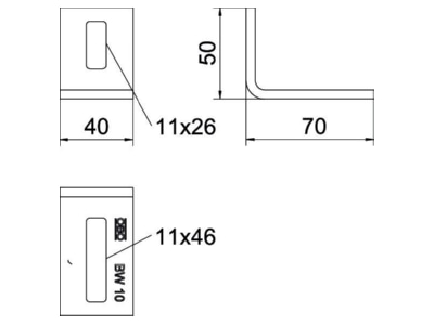 Dimensional drawing OBO BW 10 FT Mounting angle bracket for profile rail