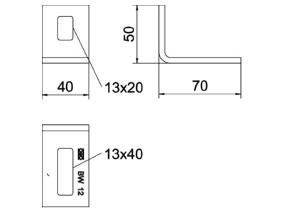 Dimensional drawing OBO BW 12 A4 Mounting angle bracket for profile rail
