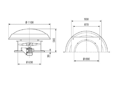 Ma�zeichnung Maico DAD 63 4 Axial Dachventilator 13274m3 h  NW630