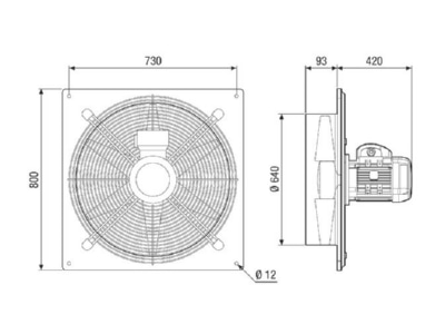 Ma�zeichnung Maico DAQ 63 8 Ex Axialer Wandventilator 7125m3 h  NW630 8P