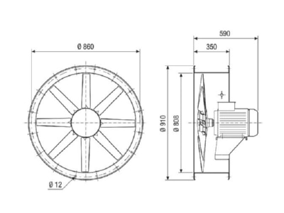 Ma�zeichnung Maico DAR 80 6 1 1 2 Axial Rohrventilator 18374m3 h  NW800