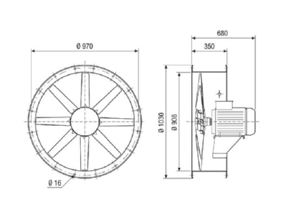 Ma�zeichnung Maico DAR 90 6 0 75 Axial Rohrventilator 19649m3 h  NW900