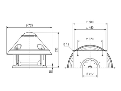 Ma�zeichnung Maico DRD H 35 4 Ex Radial Dachventilator 3643m3 h