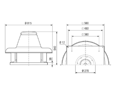 Ma�zeichnung Maico DRD HT 35 4 Radial Dachventilator 3341m3 h  4 Polig