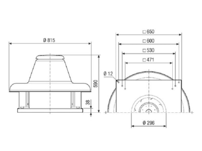 Ma�zeichnung Maico DRD HT 40 4 Radial Dachventilator 4608m3 h  4 Polig