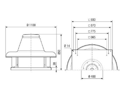 Mazeichnung Maico DRD HT 75 6 Radial Dachventilator 13055m3 h  6 Polig