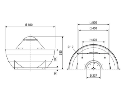 Ma�zeichnung Maico DRD V 35 4 Ex Radial Dachventilator 3643m3 h
