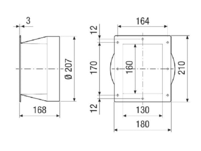 Dimensional drawing Maico URRI GR 16 Reducer air duct