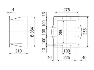 Dimensional drawing Maico URRI GR 35 Reducer air duct