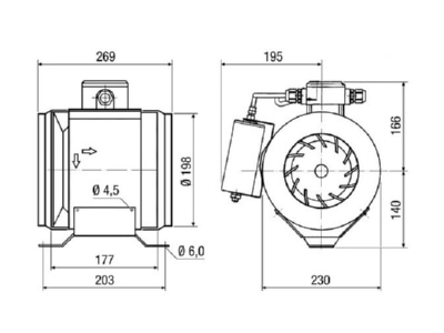 Mazeichnung Maico ERM 22 Ex t 60 Hz Rohrventilator Halbradial DN220  60 Hz