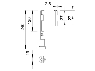 Dimensional drawing 1 OBO 2530 20 Hammer insert for earthing rod
