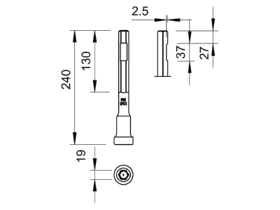 Dimensional drawing 2 OBO 2530 20 Hammer insert for earthing rod
