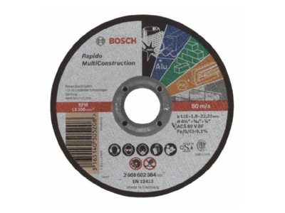 Produktbild Bosch Power Tools 2 608 602 384 Trennscheibe Rapido MC115x1 0mm