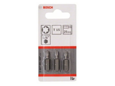 Product image 1 Bosch Power Tools 2 607 001 607  VE3  Bit for Torx screws TX15 2 607 001 607  quantity  3 
