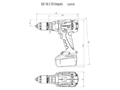 Dimensional drawing Metabowerke SB 18 LTX Impuls Battery hammer drill 18V