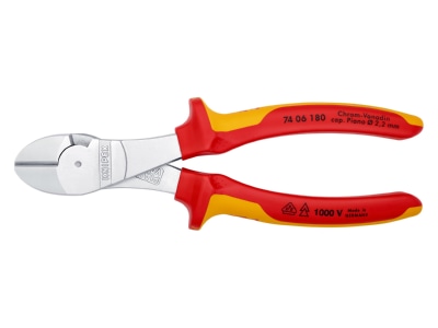 Detailansicht 1 Knipex 74 06 180 Kraft Seitenschneider isoliert  180mm