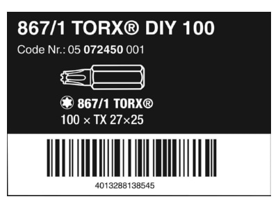 Product image detailed view 1 Wera 072451  VE100  Bit for Torx screws TX30 072451  quantity  100 
