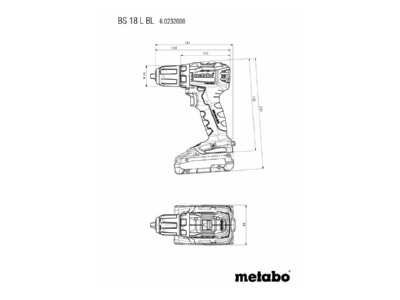 Dimensional drawing Metabowerke BS 18 L BL MetaLoc Battery drilling machine 18V