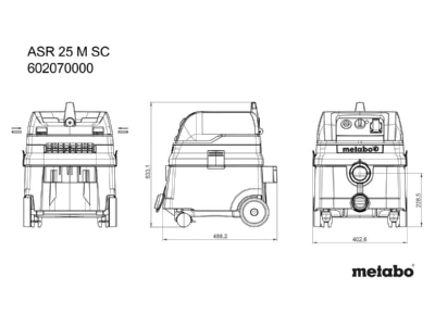 Dimensional drawing Metabowerke ASR 25 M SC Wet and dry vacuum cleaner  electric 