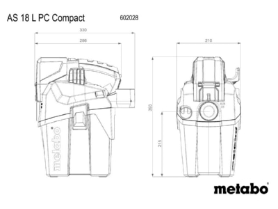 Dimensional drawing Metabowerke AS 18 L PC Compact Vacuum cleaner