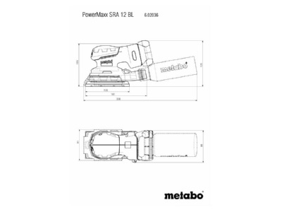Dimensional drawing Metabowerke PowerMaxx SRA 12 BL Battery sander