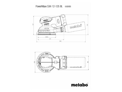 Dimensional drawing Metabowerke 602035840 Battery random orbital sander