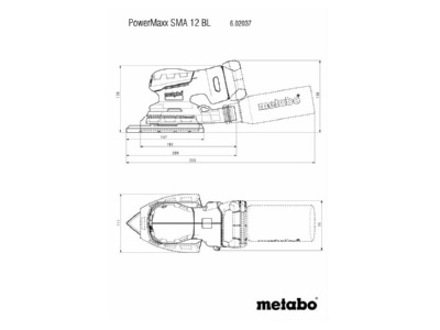 Dimensional drawing Metabowerke 602037840 Battery sander