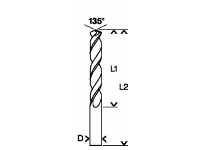 Dimensional drawing Bosch Power Tools 2608596820 Special drill 5x132mm   Metal spiral drill HSS G 5x87x132mm VE5 