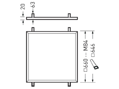 Mazeichnung Trilux ArimoFit M84 TS ZER Einbaurahmen