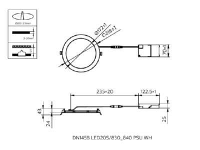 Ma�zeichnung Philips Licht DN145B LED  50042699 LED Downlight 830 840