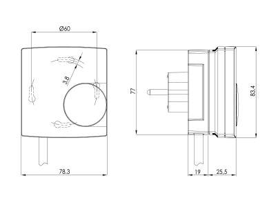 Mazeichnung Alre it RTBSB 001 411 Raumtemperaturregler m Kab 5 30Gr Oe 3000W Zwst 