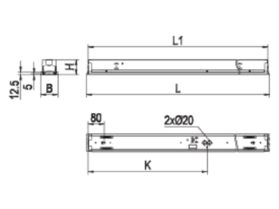 Strichzeichnung Ridi Leuchten EBRPL R1X145 35ND SM Einbauleuchte f  RIDI Tube
