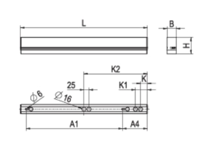 Strichzeichnung Ridi Leuchten VLDF F154DA  0532553 LED Lichtleiste 3000K DALI VLDF F154DA 0532553