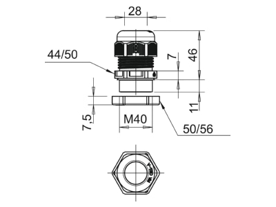 Dimensional drawing 2 OBO V TEC VM40  OR Cable gland   core connector
