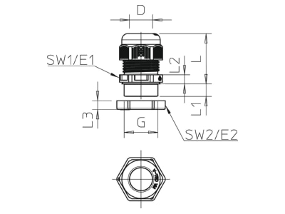 Dimensional drawing 3 OBO V TEC VM40  OR Cable gland   core connector