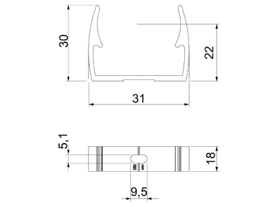 Dimensional drawing 1 OBO ALQ M25 Tube clamp 25mm
