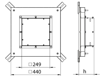 Dimensional drawing 1 OBO IBD 35038 9 Service box for underfloor installation

