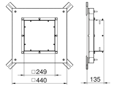Dimensional drawing 2 OBO IBD 35038 9 Service box for underfloor installation
