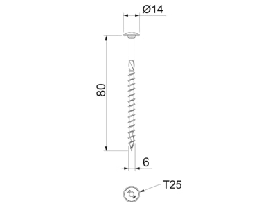 Dimensional drawing 3 OBO HT 6x80 TD Wood screw 6x80mm