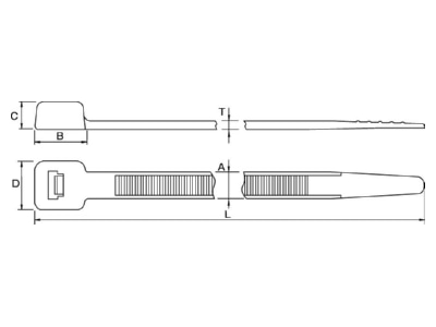 Ma�zeichnung 2 Hellermann Tyton LK2A PA66W BK 100 Kabelbinder 270x4 6mm