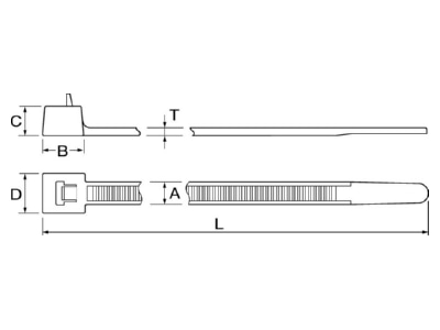 Dimensional drawing 3 Hellermann Tyton RELK2L PA66 BK 100 Cable tie 4 6x350mm black